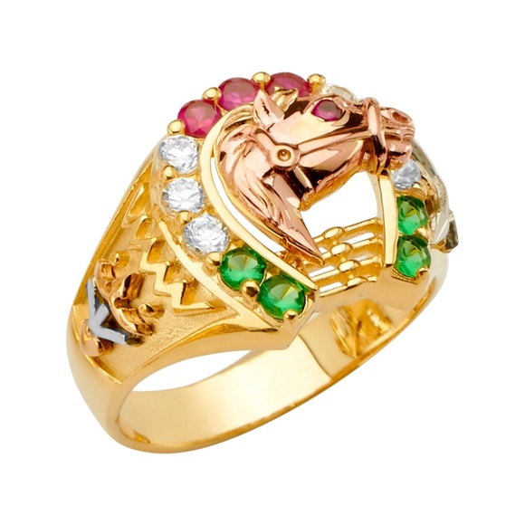 14K Tri ColorGold CZ Men's Ring